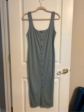 Sophie Rue Sage Green Ribbed Button-Front Midi Dress